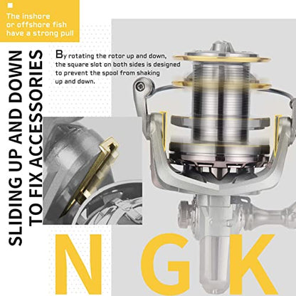 HAUT TON Spinning Reel 8000/9000/10000/12000/14000,6+1BB Metal Surf Fishing Reels,4.8:1 Gear Ratio 55lbs Drag Heavy Long Casting Inshore Saltwater Monster Fish - size: 12000, style: Ht-ngk