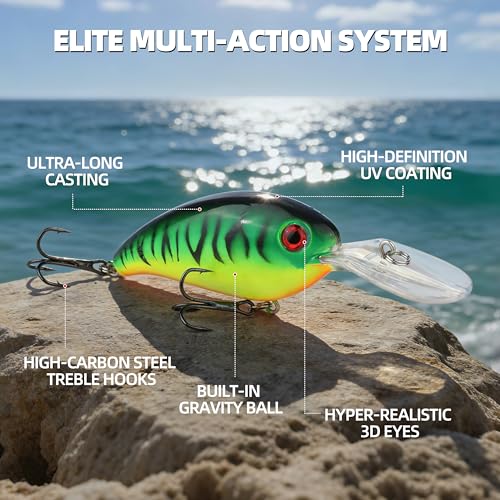 10Pcs Crankbait Fishing Lures Set, 4" - 1/2 oz Deep Diver with Built-in Sonic Vibrations, Fat Body Swimbaits with Sharp Treble Hooks for Bass & Trout, Freshwater/Saltwater