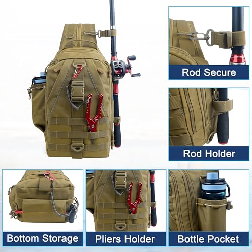 OROOTL Fishing Backpack Tackle Bag with Rod Holder Waterproof Fishing Sling Bag Storage Backpack Ideal Gifts for Men, Large - style: Large