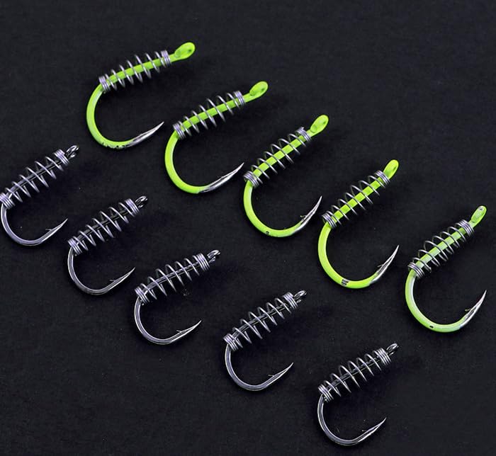 Pack of 40 Fluorescent Green Fishing Hooks Baiting Dough Stainless Barded Fish Spring Tackle 5-13 Size - size: 13# 40pcs