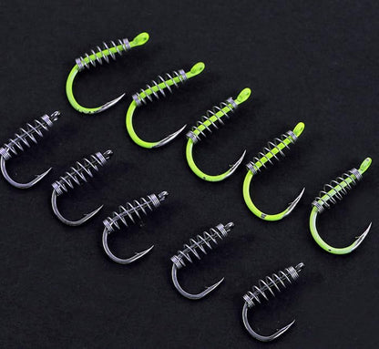 Pack of 40 Fluorescent Green Fishing Hooks Baiting Dough Stainless Barded Fish Spring Tackle 5-13 Size - size: 13# 40pcs