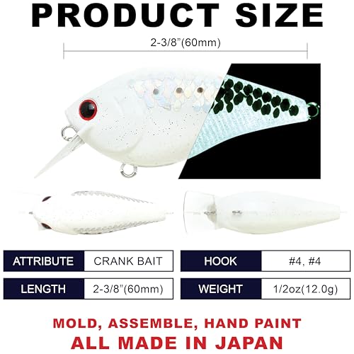 LUCKY CRAFT LC 1.5 Silent Squarebill Crankbait Fishing Lure, 2-3/8", Bass Fishing Lures for Freshwater, Hard Crankbait with Treble Fishing Hooks, Fishing Accessories - color: 794 Super Glow MS Pearl White Sardine