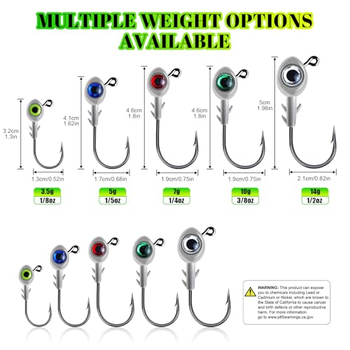 3D Fish Eye Jig Heads, 5 Colors with Lifelike Eyes, Multi Weights, Barbed Fishing Hooks for Walleye Bass Crappie - size: 14g(1/2oz)-20pcs