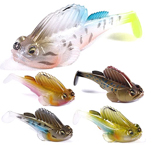 Weedless Soft Plastic Fishing Lures for Bass Trout - Paddle Tail Swimbaits With Hidden Pre-Rigged Sharp Hooks for Freshwater Saltwater - 5pcs Kit With Box - color: A:2.75in/0.5oz/5pcs