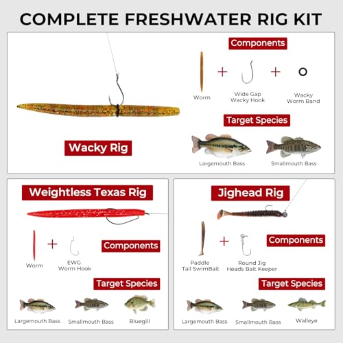 MadBite by KastKing 182/265/400pcs Compact Fishing Tackle Kit - All-in-One Freshwater Hooks, Weights, Bobbers in Tackle Box, Fishing Gear Set for Bass Trout Panfish - style: 143pcs Freshwater Lure Kit