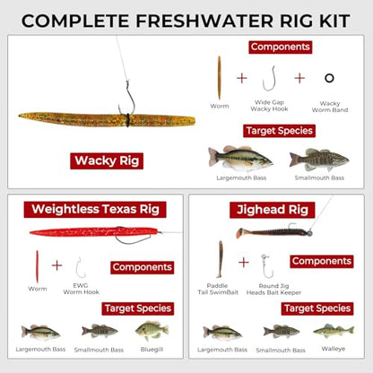 MadBite by KastKing 182/265/400pcs Compact Fishing Tackle Kit - All-in-One Freshwater Hooks, Weights, Bobbers in Tackle Box, Fishing Gear Set for Bass Trout Panfish - style: 143pcs Freshwater Lure Kit