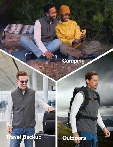 fit space Men's Lightweight Vest Softshell Sleeveless Windproof Jacket with Zipper Pcoket Cycling Travel Hiking Running Golf - color: Grey, size: Medium
