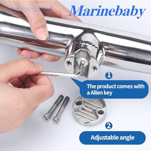 2PCS Tournament Style Boat Fishing Rod Holders, 316 Stainless Steel Clamp on 7/8" to 1" Rail, 360 Adjustable Fishing Rod Holder