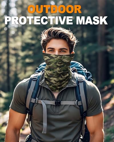 4Pack Neck Gaiter for Men Women Face Cover Mask Head Wrap Balaclava Headwear Bandana Headband Magic Scarf - color: A-camo-2
