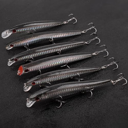 Saltwater Fishing Lure Kit Surf Fishing Popper Minnow Lures Jerkbait Hard Bait Poppers Lure for Striped Plugs Diving Inshore Offshore Ocen Fishing Mackerel Tarpon Barracuda 6PCS/12PCS - color: 12PCS