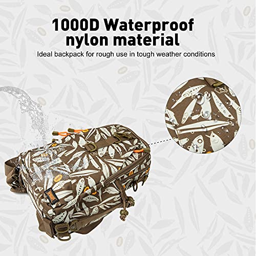 KINGDOM Fishing Tackle Storage Bag With Fishing lure Box, Water-Resistant Fishing Backpack with Rod Holder, Fishing Gear Bag - color: Khaki