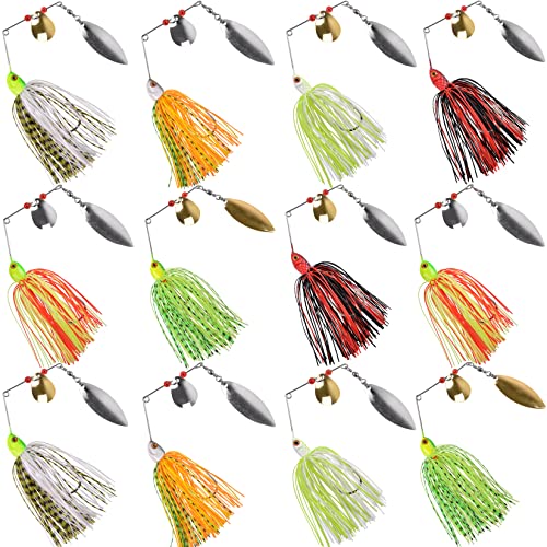 Fishing Lures Spinnerbait, Bass Fishing Lure Spinner Baits Kit Hard Metal Multicolor Buzzbait Spinnerbait Jigs for Bass Pike Trout Salmon - color: 12pcs Spinnerbaits
