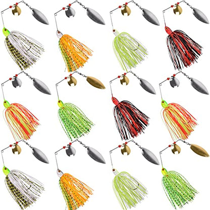 Fishing Lures Spinnerbait, Bass Fishing Lure Spinner Baits Kit Hard Metal Multicolor Buzzbait Spinnerbait Jigs for Bass Pike Trout Salmon - color: 12pcs Spinnerbaits