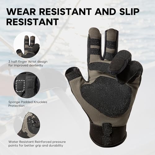 FitsT4 Sports Sailing Gloves Padded Palm Glove 3 Finger Water Resistant Moisture Wicking - color: black, size: Medium