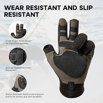 FitsT4 Sports Sailing Gloves Padded Palm Glove 3 Finger Water Resistant Moisture Wicking - color: black, size: Medium