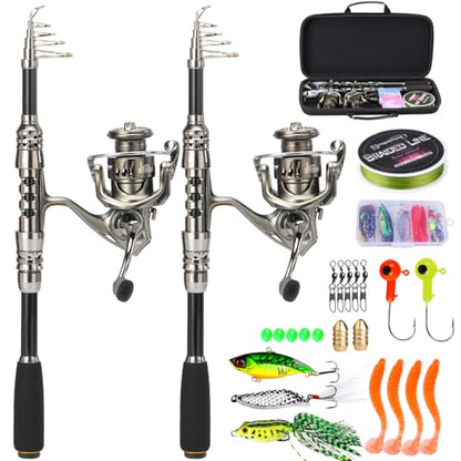 Sougayilang Fishing Rod and Reel Combo – 5.9FT Telescopic Carbon Fiber Fishing Pole with 12+1 BB Spinning Reel, Saltwater Freshwater Kit - color: 2PACK- 5.9FT Full Kit with Carrier Case