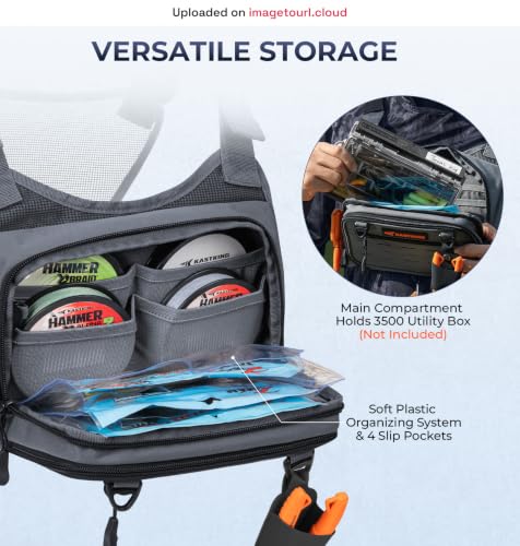 KastKing Bait Boss Water-Resistant Fishing Chest Pack With EVA Zip-Down Workstation, MOLLE Storage, Adjustable Chest Straps - color: C: Gray