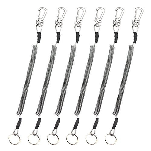 Booms Fishing T04 Fishing Lanyards Fishing Tool/Pole Safety Coil Lanyard Retractable Wire Inside Tup Cover - color: 6pcs / pack_black