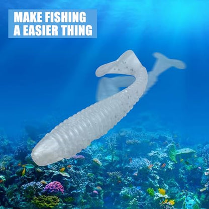 MAFIMOEA50/40/30Pcs Paddle Tail Swim Baits Lures Fishing Soft Plastic Lure Kit for Bass Trout Walleye Crappie 5.5cm 6.5cm 7.5cm - color: White, size: 7.5cm/2.95in-30pcs