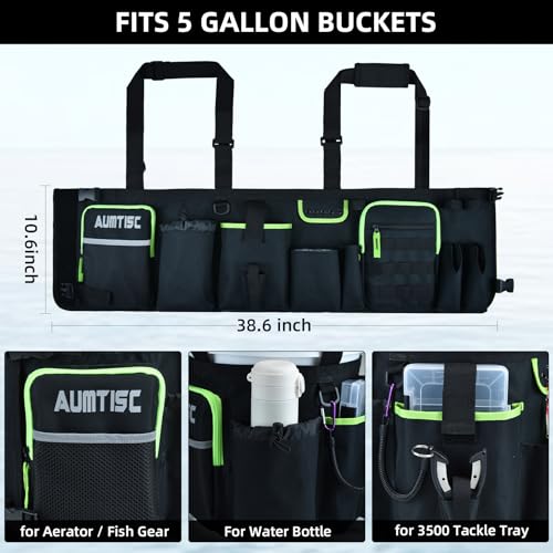 AUMTISC 5 Gallon Bucket Fishing Organizer, Waterproof Ice Fishing Bucket Tool Bag with Rod and Tackle Boxes Holder, Multi-Pocket Tool Caddy Bags for Fishing Gear and Equipment