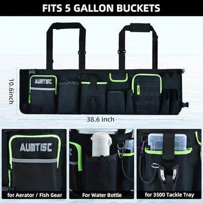 AUMTISC 5 Gallon Bucket Fishing Organizer, Waterproof Ice Fishing Bucket Tool Bag with Rod and Tackle Boxes Holder, Multi-Pocket Tool Caddy Bags for Fishing Gear and Equipment