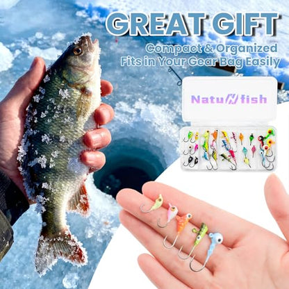 Glow Ice Fishing Jigs | Winter Ice Fishing Lures Set | Micro Jig Head for Pike, Panfish, Crappie, Perch, Walleye, Trout, Bluegill - with Storage Box - color: 28pcs