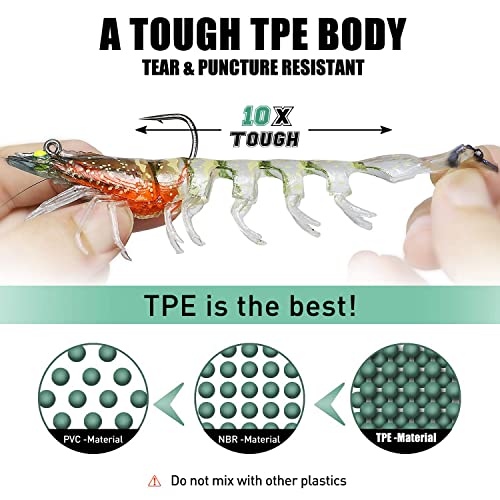 TRUSCEND Duramax Pre-Rigged Fishing Lures with BKK Jig Hooks, Easy Catch 10X Tear-Resistant TPE Soft Swimbaits for Bass Trout Crappie Walleye Redfish Grouper, Fishing Bait for Saltwater and Freshwater - color: A3-4.3"-0.75oz