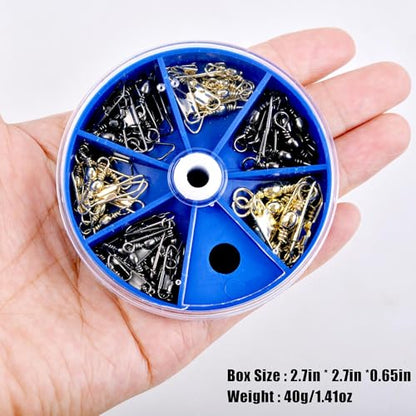 Fishing Barrel Swivel Snap Kit,Rolling Barrel Swivels with Safety Snaps High Strength Copper and Stainless Steel Fishing Quick Connect Snap Swivel Fishing Tackle - color: Mix Colors - 50pcs