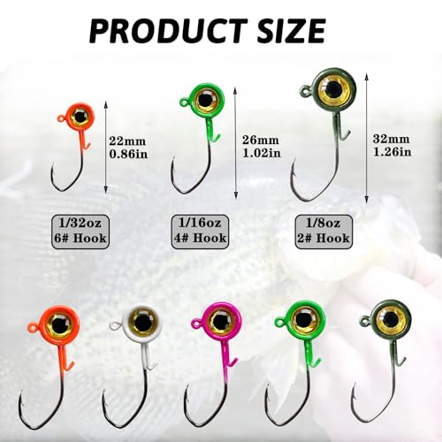 Crappie Jigs,20Pcs Crappie Jig Heads Fishing Jigs for Bass Fishing 1/32oz,1/16oz,1/8oz - color: Pumpkin-green, size: 1/32oz