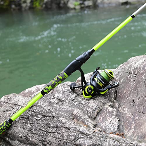 Sougayilang IM7 Graphite Fishing Rod – 2-Piece Casting & Spinning, Medium/Medium Heavy Power, Stainless Steel Guides with Zirconium Rings, EVA Handle & Hook Keeper for Bass, Trout, Walleye, Catfish - color: green, size: Spin-7'00''-2pcs-MH