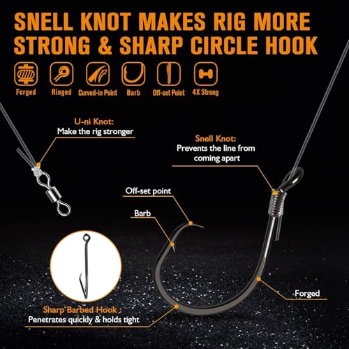 Dovesun Pre-Tied Catfish Rig System, 23 Inch 55LB Santee Cooper Catfish Float Rig with Adjustable EVA Slip Float and High Carbon Circle Hooks 5/0 6/0 8/0, Ready-to-Fish for River and Bank Fishing - color: Cigar Float-5/0Hook * 6PCS