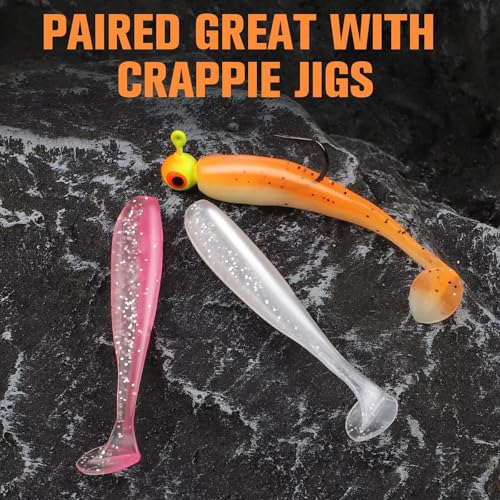 Dovesun Crappie Lures Kit Soft Plastic Baits Paddle Tail Swimbaits Fishing Soft Plastic Lures Crappie Walleye Trout Bass Fishing Baits 60pcs/75pcs - color: Paddle Tail-1.97in-60pcs