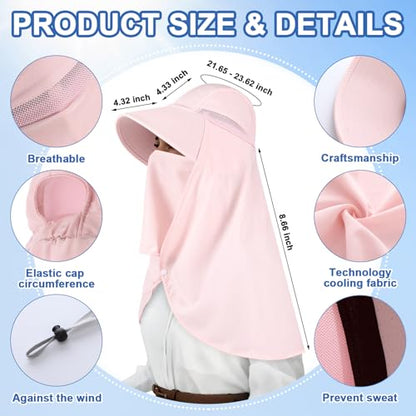 Skicuff 1/3 Pcs Women Sun Hat with Neck Flap Face Cover UPF 50+ UV Protection Wide Brim Visor Fishing Hat for Outdoor Hiking - color: Pink