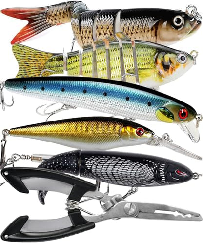 6PCS Fishing Lures for Freshwater or Saltwater,Topwater Fishing Lures, Multi Jointed Swimbaits, Amazing Fishing Gear Gifts for Family Fishing, Lifelike Slow Sinking Swimming