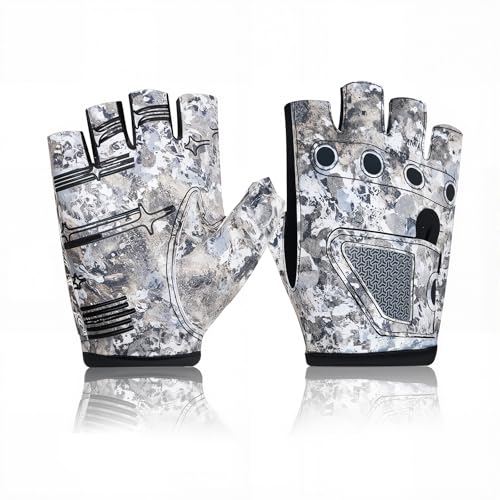 Stubby Fingerless Fishing Gloves Men - Lightweight Breathable Anti-Slip Kayak Gloves Women for Kayaking, Sailing,Paddling,Rowing - color: Camouflage gray, size: Large-X-Large