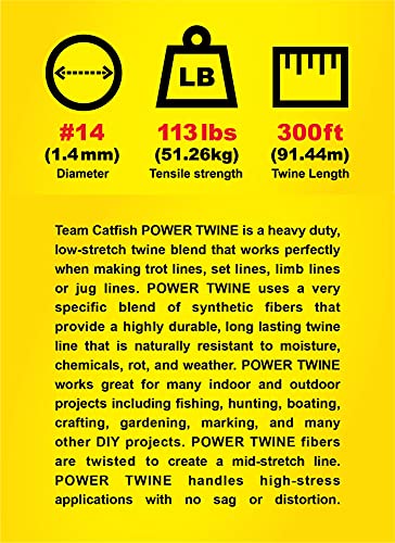 TEAM CATFISH Power Twine with 100% Nylon & 300 ft Heavy-Duty Line - Black | 300 ft #10 nylon twine, 72 lb strength, low stretch, weather resistant, ideal for trot lines, set lines, and outdoor use - style: #14 x 300ft Black