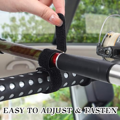 2 Pcs Fishing Rod Holder for Car Heavy Duty Vehicle Fishing Pole Rack with 8 Belts Adjustable 35 to 64.5 Inch Pole Rod Organizer Carrier Clothes Bar for Car SUV Wagon Truck Van