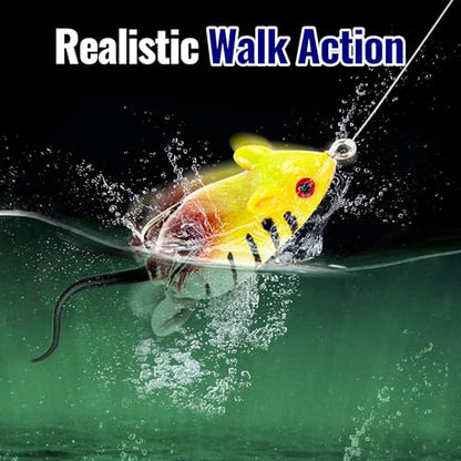 Topwater Mouse Rat Fishing Lure, 5pcs Realistic Soft Rat Bait for Bass, Trout, Pike, Muskie, Hollow Body, Weedless Double‑Barb Hooks, Spinnerbait Blade, Glide Bait & Crankbait Compatible