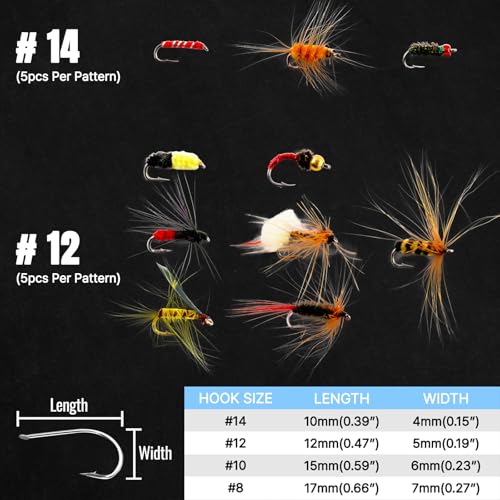 Fly Fishing Flies Kit 100pcs Dry Wet Nymph Streamer Lures Set Fly Fishing Gear Tackle Hooks for Trout Bass Salmon with Waterproof Double Sided Fly Box Assortment Hand Tied Fly Lures