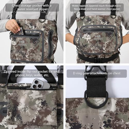 BASSDASH Breathable Ultra Lightweight Chest Stocking Foot Fishing Hunting Waders for Men - color: Grunge Camo, size: X-Large