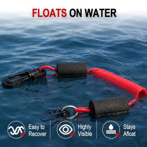 Floatable Boat Kill Switch Lanyard with Backup Key & Flotation Foam - color: Red