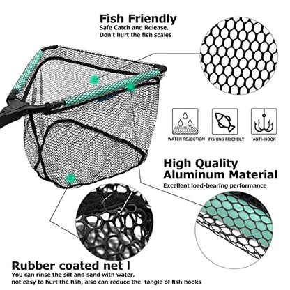 KOMCLUB 98in Black Floating Landing Net, Folding Telescoping Fishing Net‌ | Coated Handle for Easy Catch & Release, Works for Kids, Saltwater & Freshwater Fishing Use