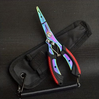 Saltwater Fishing Pliers, Split Ring Pliers with Safety Lock, with Sheath and Lanyard Red - color: Red