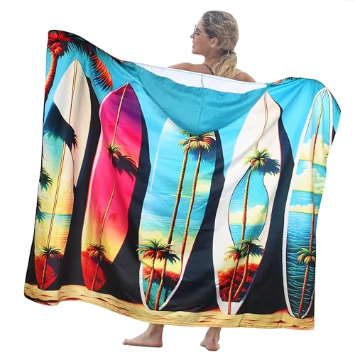 Catalonia Hooded Towel for Adults, Quick-Dry Beach Poncho with Hood, Sand-Free Summer Gift - color: Surfboard