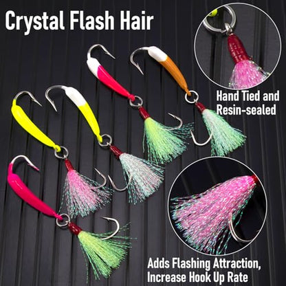 Dr.Fish 5 Pack Pompano Jigs with Teaser Hooks, Surf Fishing Jig Heads Saltwater Lure Banana Shape Stand Up O'Shaughnessy Beach Casting Halibut Striper Redfish Flounder - color: Chartreuse, size: 3/8oz-Hook 3/0