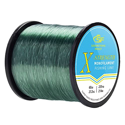 SF Monofilament Fishing Line Premium Spool X-Strong Mono Nylon Material Leader Line for Saltwater Freshwater 8/10/12/15/20/25/30/40/50/60/80/100LB - color: Low-Vis Green, size: 60LB/0.030in/235Yds