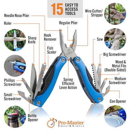 15-in-1 Multitool with Safety Locking, Stainless Steel Pocket Knife & Pliers, Compact EDC Multi Tool for Camping, Hiking, Fishing, Outdoors, Survival, Gift for Men, Father, Husband, Boyfriend - style: Blue