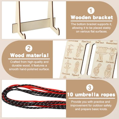CALIDAKA Learn Knot Training Board, 16 Knotting Methods for Beginners, Portable Knot Tying Book for Fishing, Backpacking, Hiking, Outdoor Survival, Camping