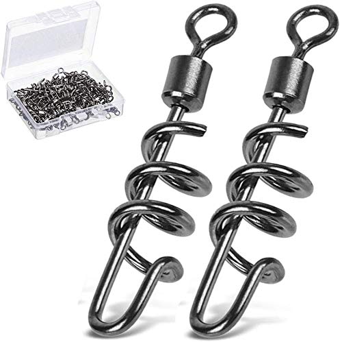 AMYSPORTS Fishing swivels Corkscrew snap swivels Fishing Tackle swivels Saltwater Freshwater Leader Lure jigs line Connector - size: Size6 (66lb) 50 pcs