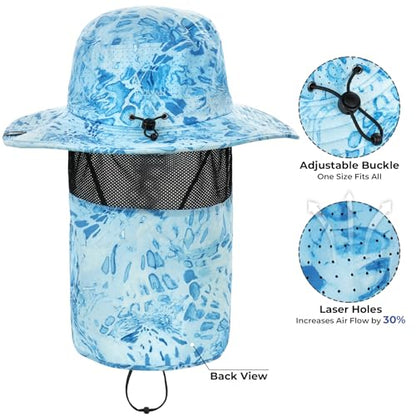 KastKing Sol Armis UPF 50 Boonie Hat - Sun Protection Hat, Fishing Hat, Beach & Hiking Hat, Paddling - color: B1: Prym1 Seafoam, size: With Neck Shield